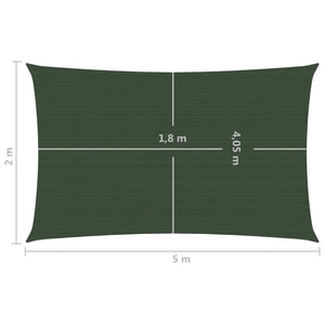 vidaXL Sunshade Sail 160 g/m² Dark Green 2x5 m HDPE