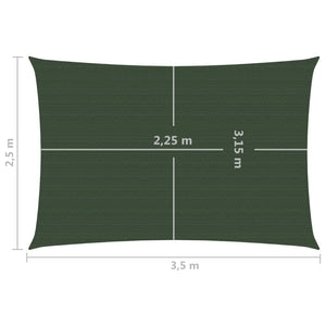 vidaXL Sunshade Sail 160 g/m² Dark Green 2.5x3.5 m HDPE