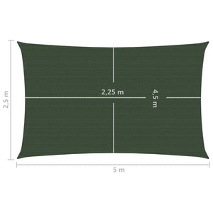 vidaXL Sunshade Sail 160 g/m² Dark Green 2.5x5 m HDPE