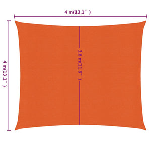 vidaXL Sunshade Sail 160 g/m² Square Orange 4x4 m HDPE