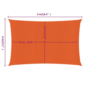 vidaXL Sunshade Sail 160 g/m² Rectangular Orange 4x5 m HDPE