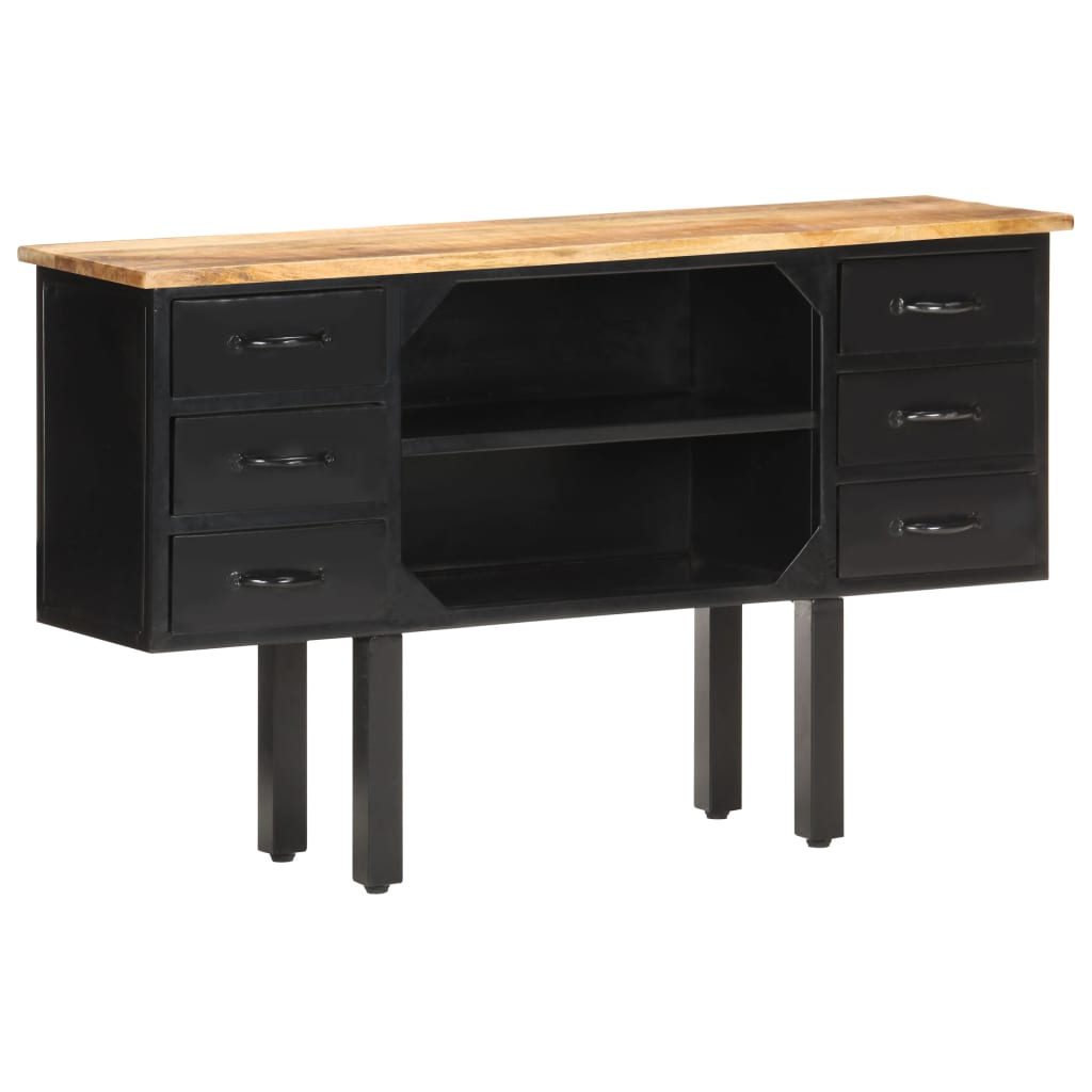 vidaXL Sideboard 110x30x65 cm Solid Rough Mango Wood and Steel