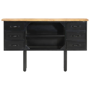 vidaXL Sideboard 110x30x65 cm Solid Rough Mango Wood and Steel