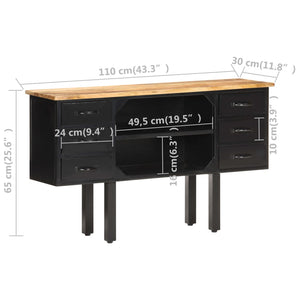 vidaXL Sideboard 110x30x65 cm Solid Rough Mango Wood and Steel