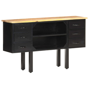 vidaXL Sideboard 110x30x65 cm Solid Rough Mango Wood and Steel