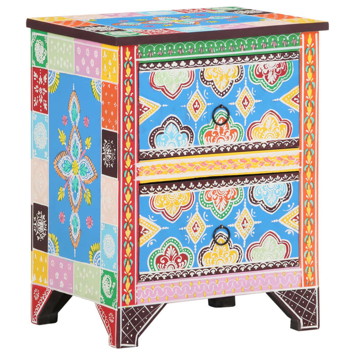 vidaXL Hand Painted Bedside Cabinet 40x30x50 cm Solid Mango Wood