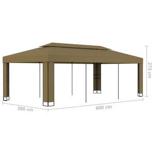 vidaXL Gazebo with Double Roof 3x6 m Taupe 180 g/m²