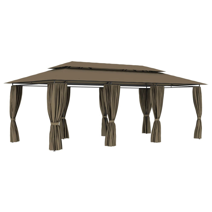 vidaXL Gazebo with Curtains 600x298x270 cm Taupe 180 g/m²