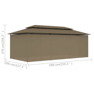 vidaXL Gazebo with Curtains 600x298x270 cm Taupe 180 g/m²