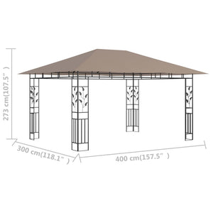 vidaXL Gazebo with Mosquito Net 4x3x2.73 m Taupe 180 g/m²