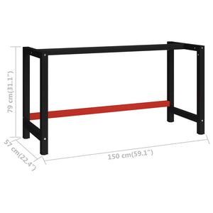 vidaXL Work Bench Frame Metal 150x57x79 cm Black and Red