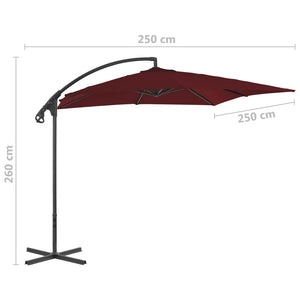 vidaXL Cantilever Umbrella with Steel Pole 250x250 cm Wine Red