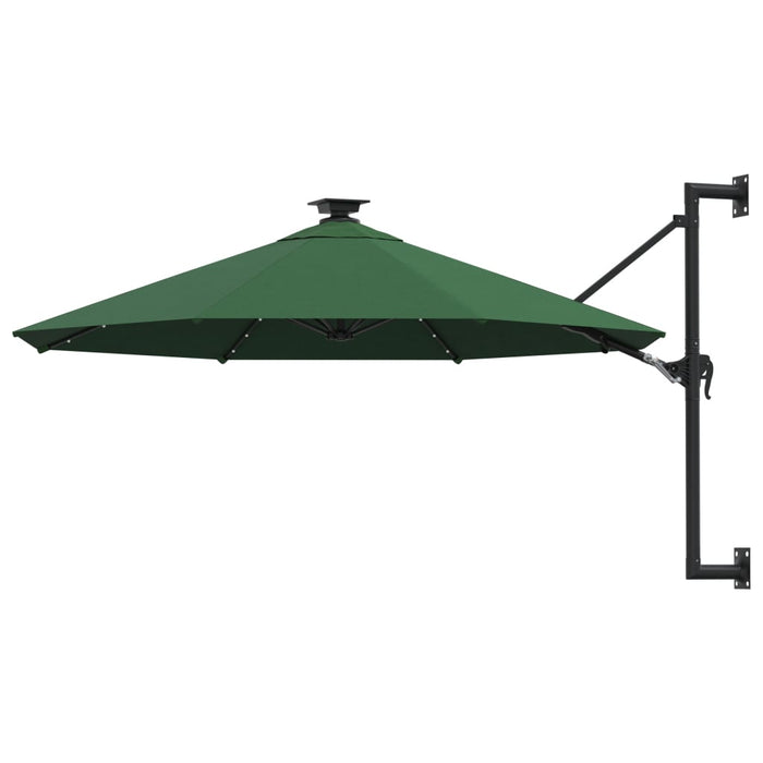 vidaXL Wall-mounted Parasol with LEDs and Metal Pole 300 cm Green