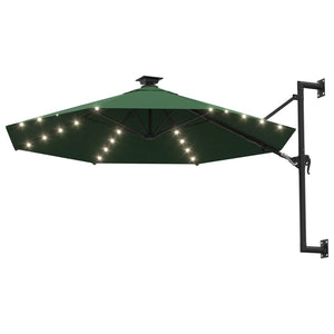 vidaXL Wall-mounted Parasol with LEDs and Metal Pole 300 cm Green