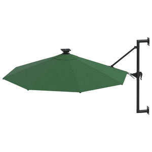 vidaXL Wall-mounted Parasol with LEDs and Metal Pole 300 cm Green