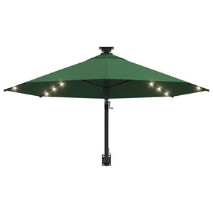 vidaXL Wall-mounted Parasol with LEDs and Metal Pole 300 cm Green