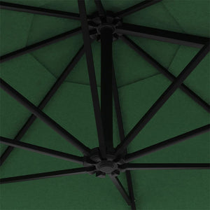 vidaXL Wall-mounted Parasol with LEDs and Metal Pole 300 cm Green