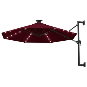 vidaXL Wall-mounted Parasol with LEDs and Metal Pole 300 cm Burgundy