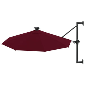 vidaXL Wall-mounted Parasol with LEDs and Metal Pole 300 cm Burgundy