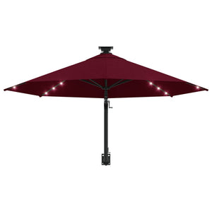 vidaXL Wall-mounted Parasol with LEDs and Metal Pole 300 cm Burgundy