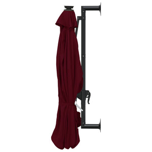 vidaXL Wall-mounted Parasol with LEDs and Metal Pole 300 cm Burgundy