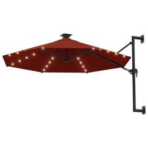 vidaXL Wall-mounted Parasol with LEDs and Metal Pole 300 cm Terracotta