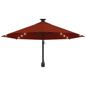 vidaXL Wall-mounted Parasol with LEDs and Metal Pole 300 cm Terracotta