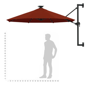 vidaXL Wall-mounted Parasol with LEDs and Metal Pole 300 cm Terracotta