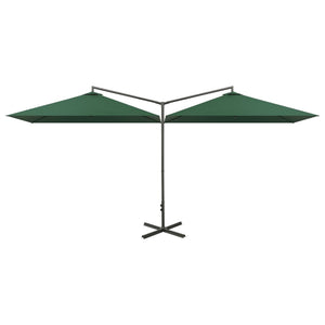 vidaXL Double Parasol with Steel Pole Green 600x300 cm