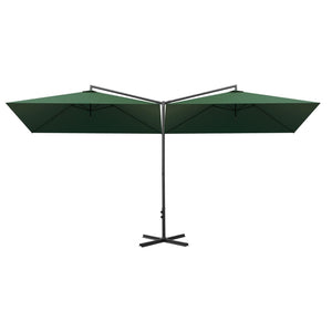 vidaXL Double Parasol with Steel Pole Green 600x300 cm