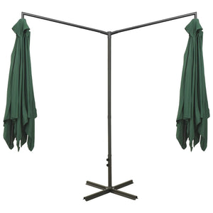 vidaXL Double Parasol with Steel Pole Green 600x300 cm