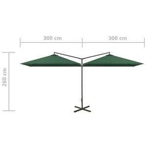 vidaXL Double Parasol with Steel Pole Green 600x300 cm