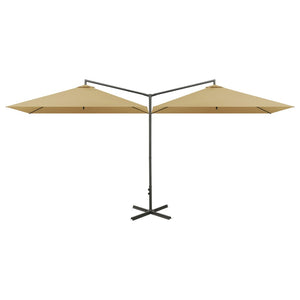 vidaXL Double Parasol with Steel Pole Taupe 600x300 cm