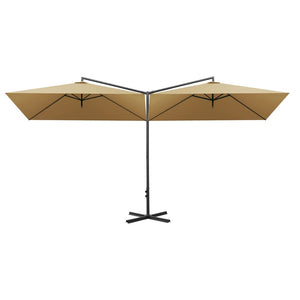 vidaXL Double Parasol with Steel Pole Taupe 600x300 cm