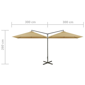 vidaXL Double Parasol with Steel Pole Taupe 600x300 cm