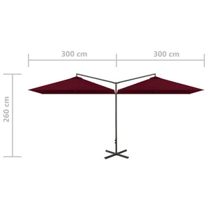 vidaXL Double Parasol with Steel Pole Bordeaux Red 600x300 cm