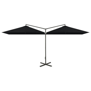 vidaXL Double Parasol with Steel Pole Black 600x300 cm