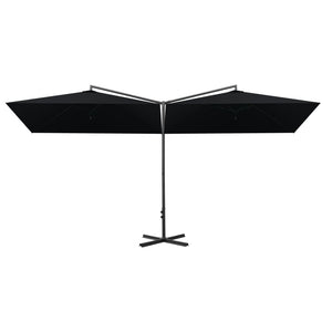 vidaXL Double Parasol with Steel Pole Black 600x300 cm