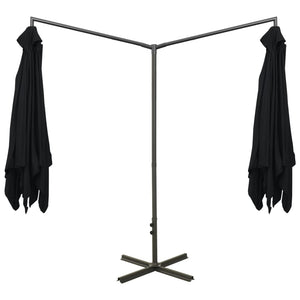 vidaXL Double Parasol with Steel Pole Black 600x300 cm