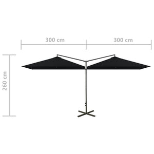 vidaXL Double Parasol with Steel Pole Black 600x300 cm