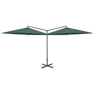 vidaXL Double Parasol with Steel Pole Green 600 cm