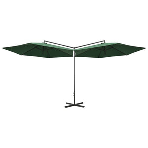 vidaXL Double Parasol with Steel Pole Green 600 cm