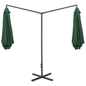 vidaXL Double Parasol with Steel Pole Green 600 cm