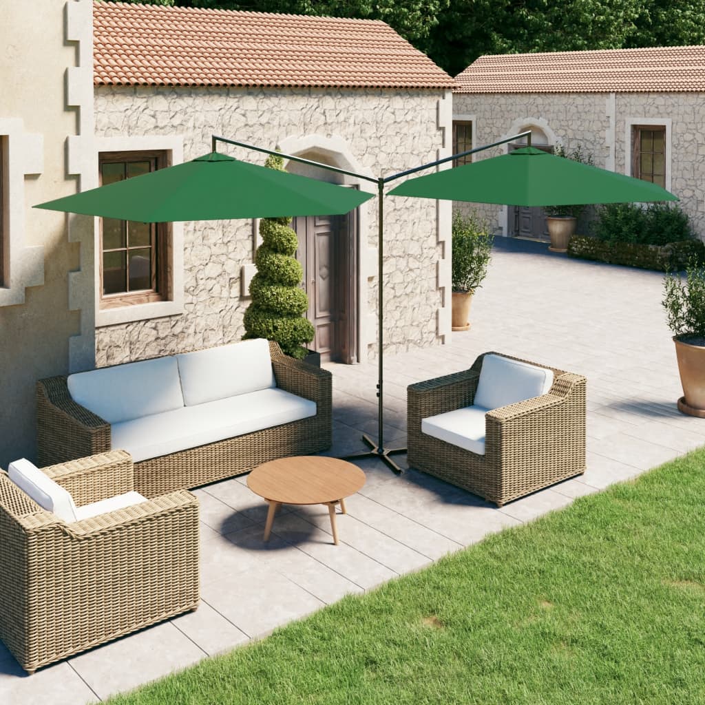 vidaXL Double Parasol with Steel Pole Green 600 cm