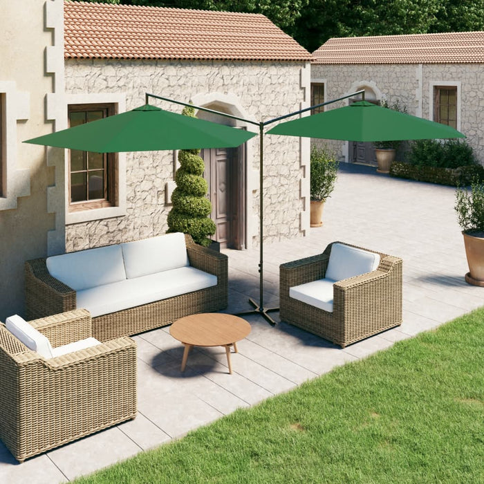 vidaXL Double Parasol with Steel Pole Green 600 cm