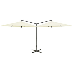 vidaXL Double Parasol with Steel Pole Sand 600 cm