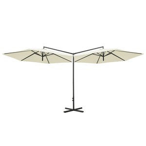 vidaXL Double Parasol with Steel Pole Sand 600 cm