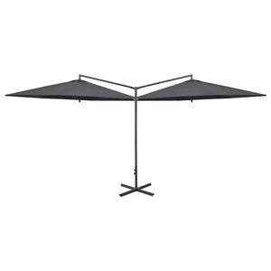 vidaXL Double Garden Parasol with Steel Pole Anthracite 600 cm