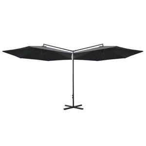 vidaXL Double Garden Parasol with Steel Pole Anthracite 600 cm