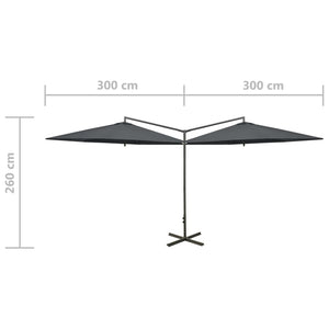 vidaXL Double Garden Parasol with Steel Pole Anthracite 600 cm